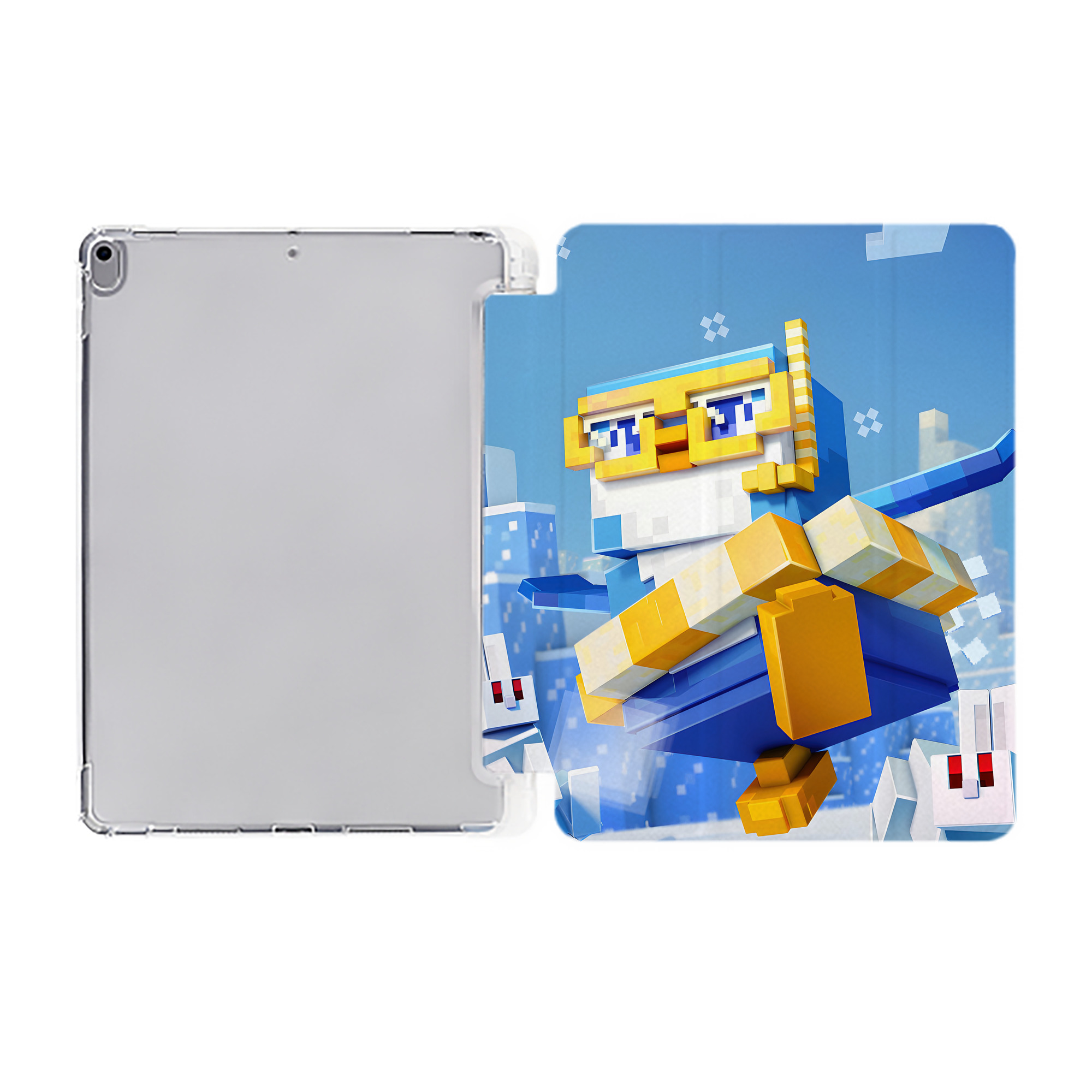 （画像用） マインクラフト ブロックの世界 Minecraft MC Block world IPad ケース ペン収納付き 三つ折りスタンド PUレザー×シリコン 対応機種9.5/10.5/10.9インチ